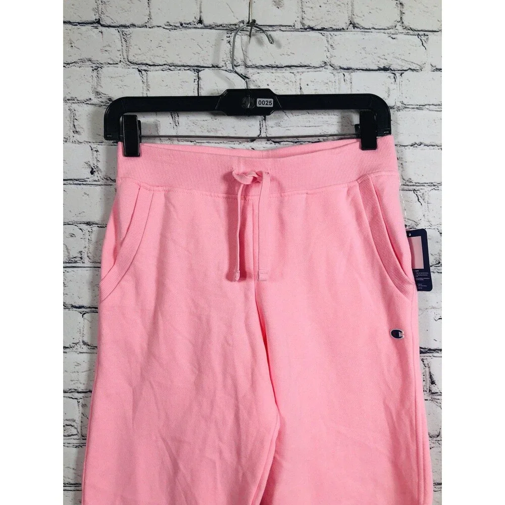 Champion Girls Sweatpants Joggers Logo Drawstring Pink Size Large